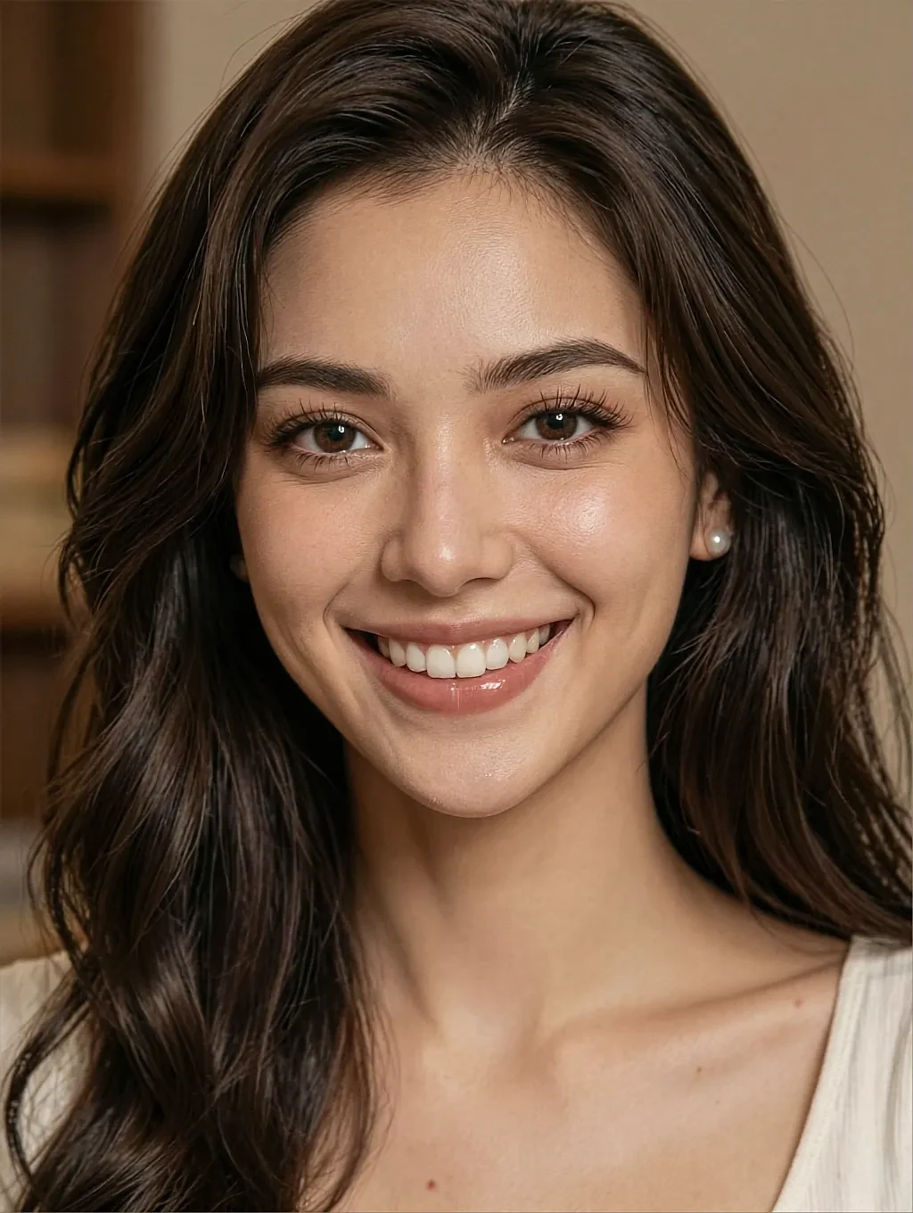 AI roleplay chat co-star smiling in daylight, the bright teasing register
